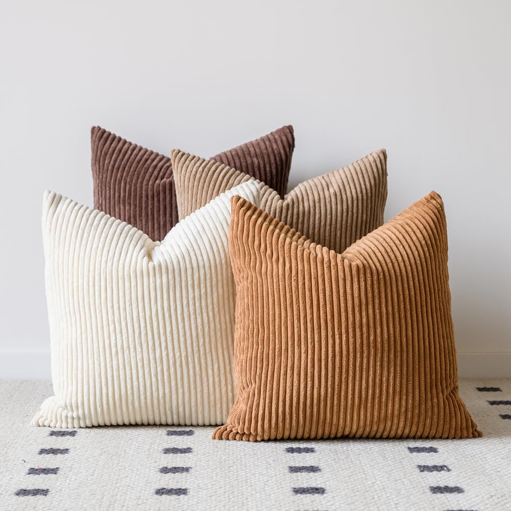 Lananas Neutral Couch Throw Pillow Covers 18X18 Inch Set Of 4 Decorative Farmhouse Boho Throw Pillows For Living Room, Couch, Be