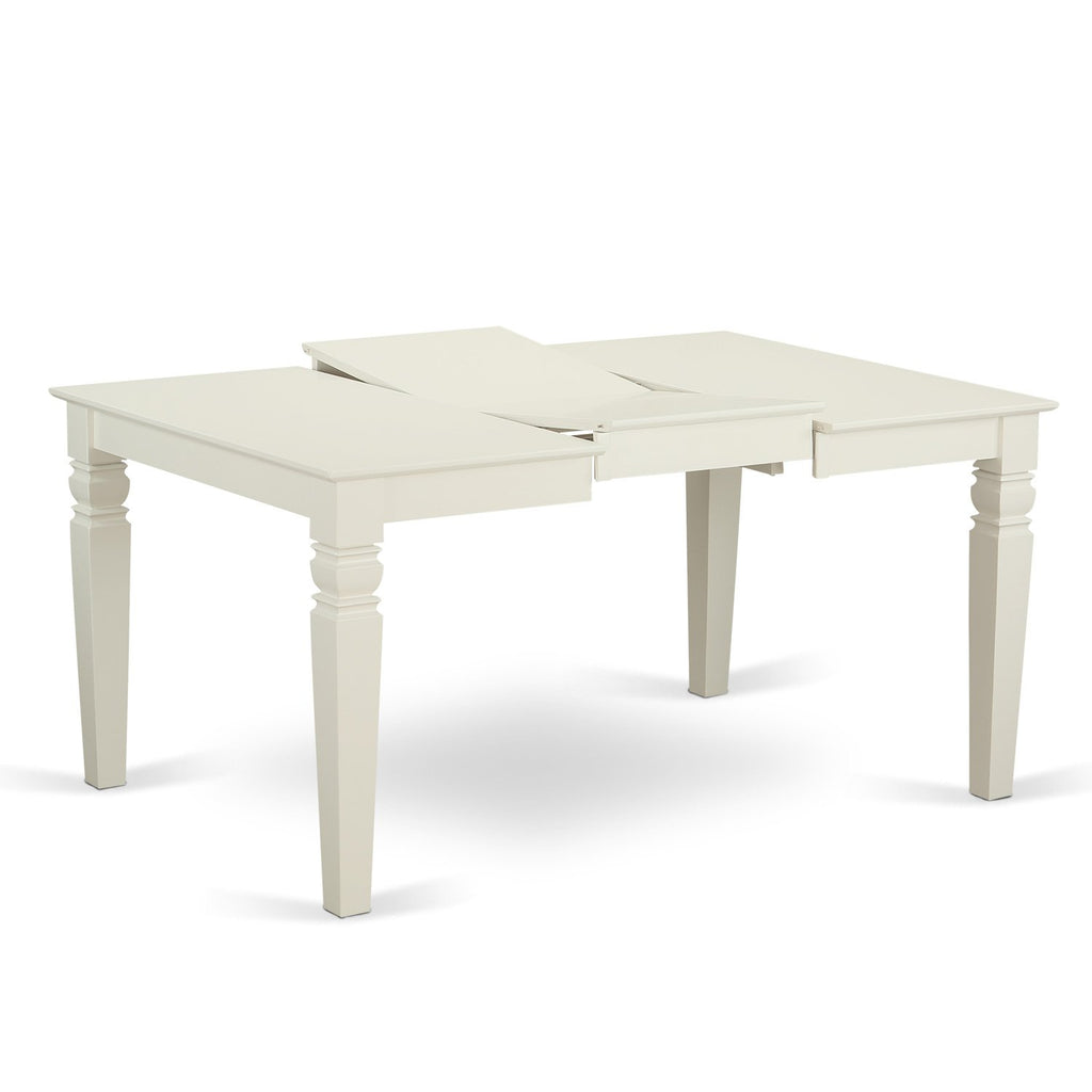 East West Furniture WEST5-WHI-W 5 Piece Kitchen Set for 4 Includes a Rectangle Room Table with Butterfly Leaf and 4 Dining Chairs, Wood Seat, Linen White