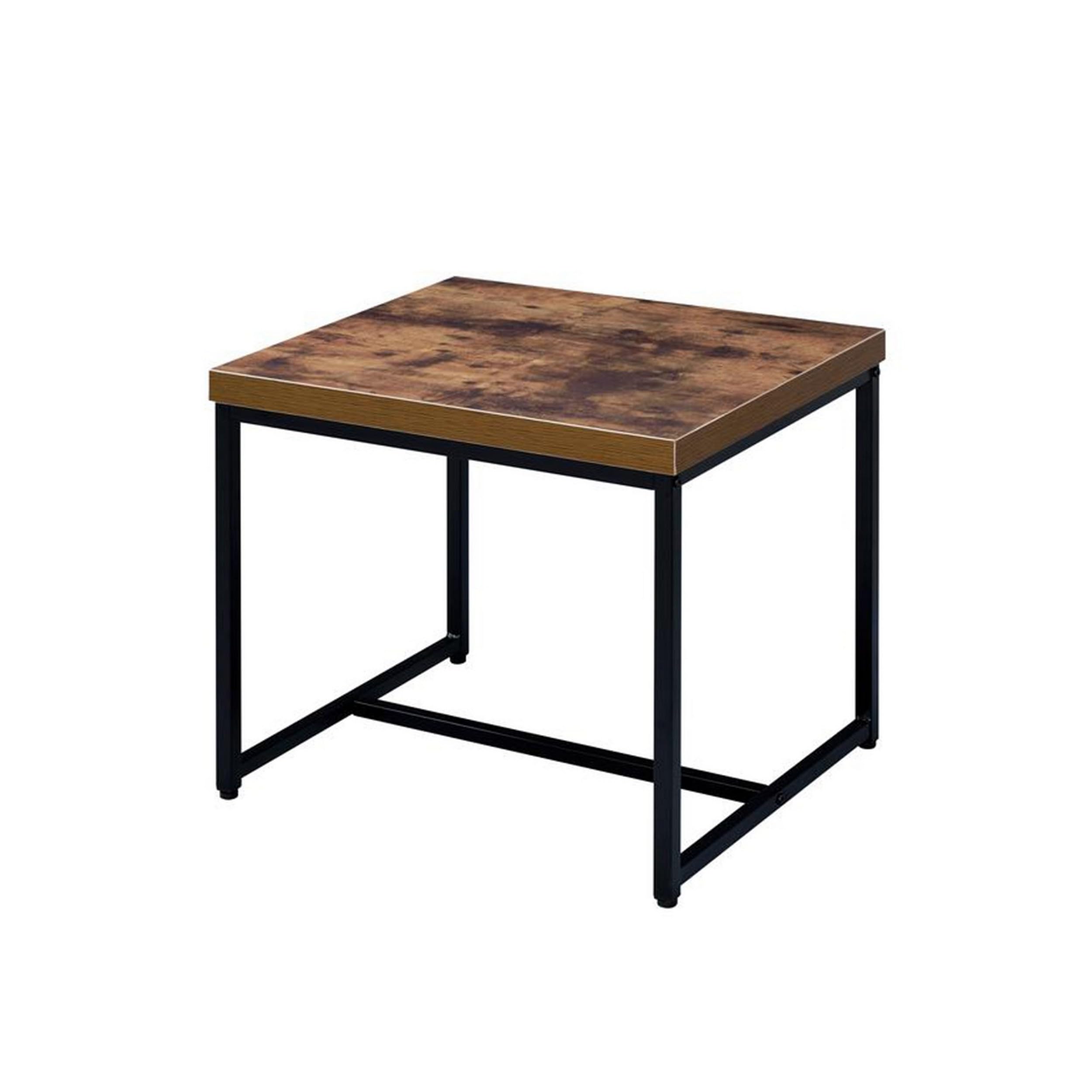 Benjara Benzara Wooden End Table With Metal Frame, Brown And Black