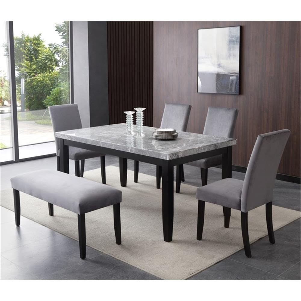 Steve Silver Furniture Napoli 6pc Grey Marble Dining Table Set