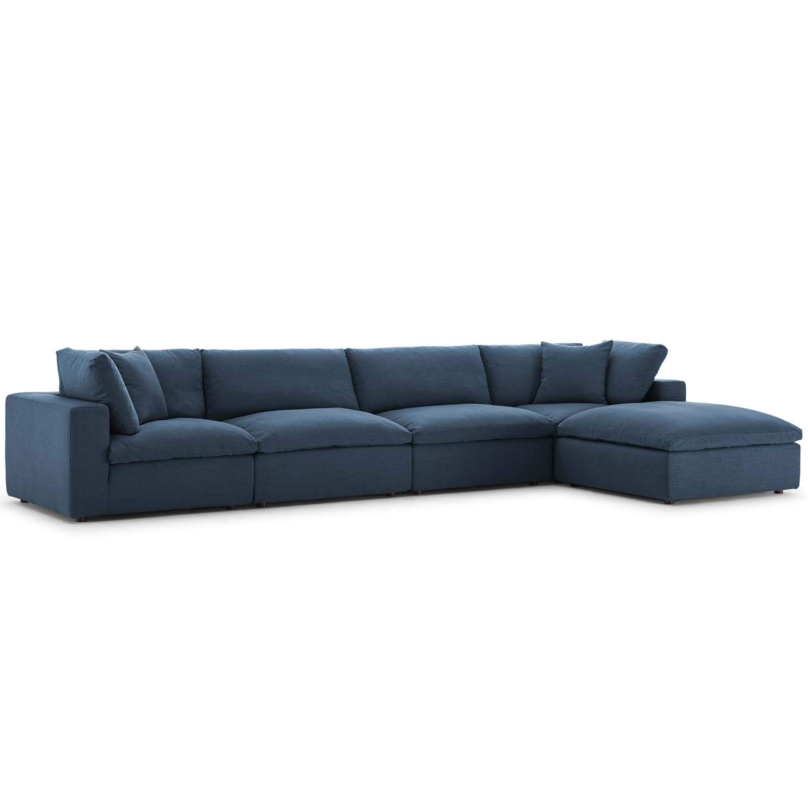 Modway Commix Down Filled Overstuffed 5 Piece Sectional Sofa Set, Seating For 4-Ottoman, Gray