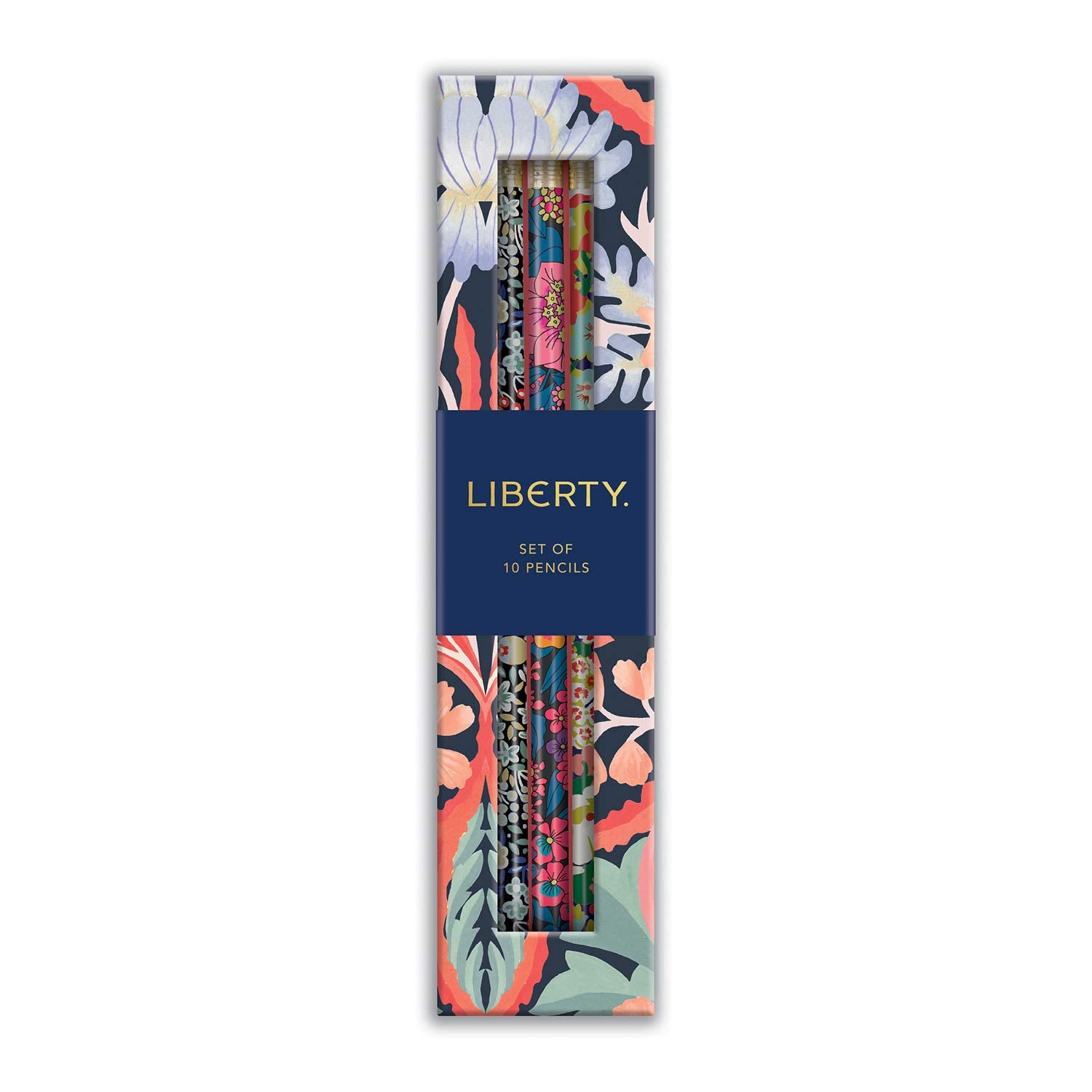 Galison Liberty London Floral Pencil Set - Includes 10 Standard #2 Wooden Pencils With Erasers, Includes Reusable Box, Stylish W