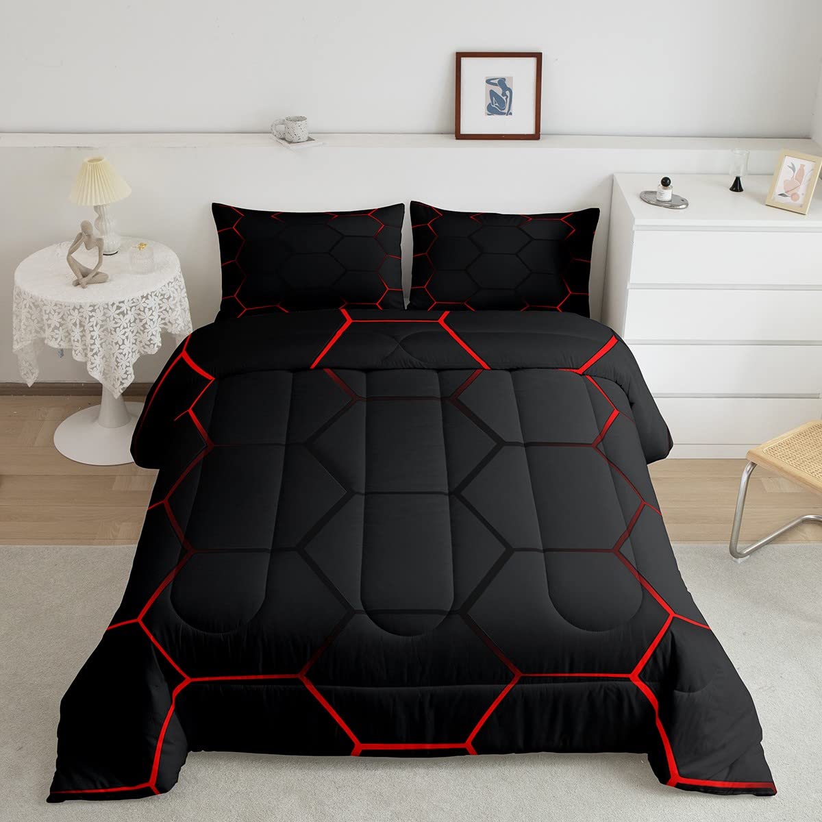 Honeycomb Bedding Set Honeycomb Modern Geometry Hexagon Theme Comforter Set for Kids Boys Children Geometrical Comforter Ultra S