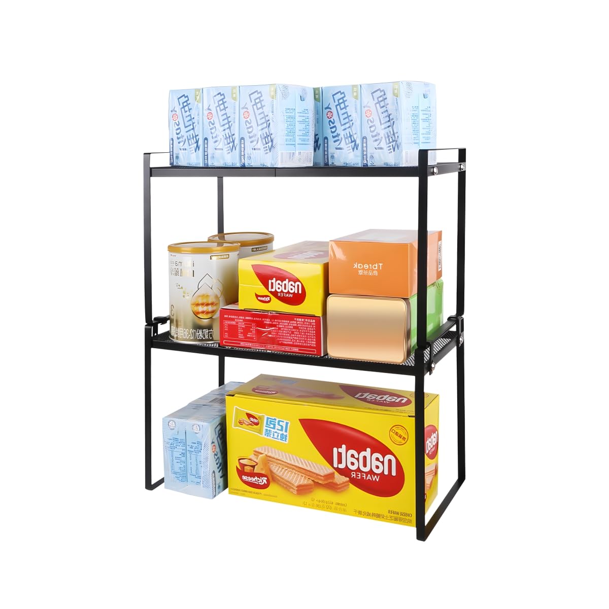 Ymeibe 2 Pack Cabinet Shelf Mesh Storage Organizer Stackable Countertop Racks for Kitchen Pantry Cupboard Under Sink Office Tabl