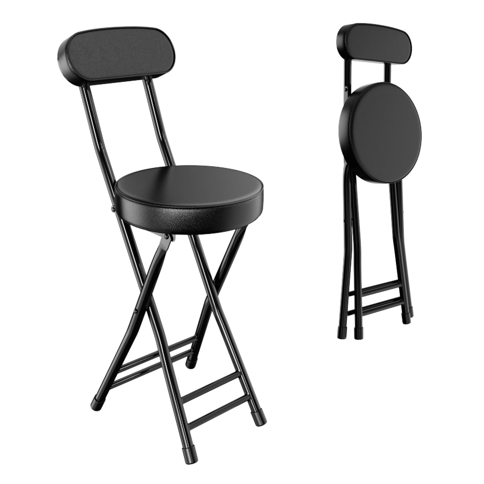 H HOMEWINS Cushioned Padded Folding Stool,23.6-Inch Counter Height Bar Stool,Portable Folding Stool with Handle for Fishing Hiki