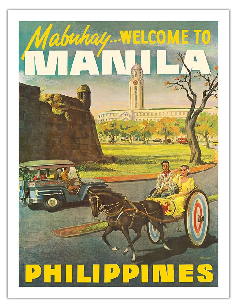 Manila Philippines - Mabuhay (Welcome) - Vintage Travel Poster c.1950s - Fine Art Matte Paper Print (Unframed) 20x26in
