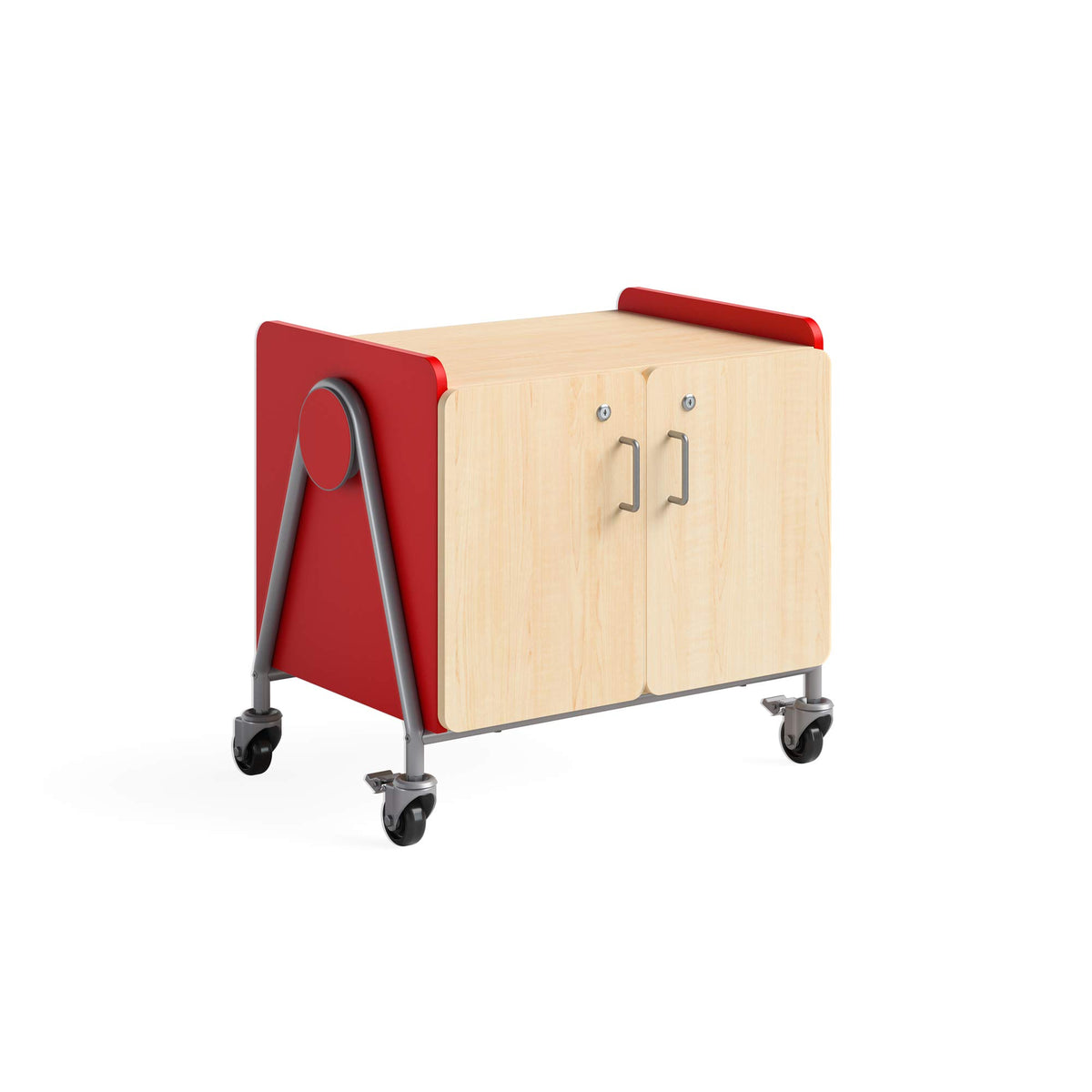 Safco Products 3933RED Whiffle Typical 13, Double Column 4-Tote 2-Shelf Doored Rolling Storage Cart with Magnetic Dry-Erase Back, Red, 27 1/4&quot; H, 27.25&quot; Tall