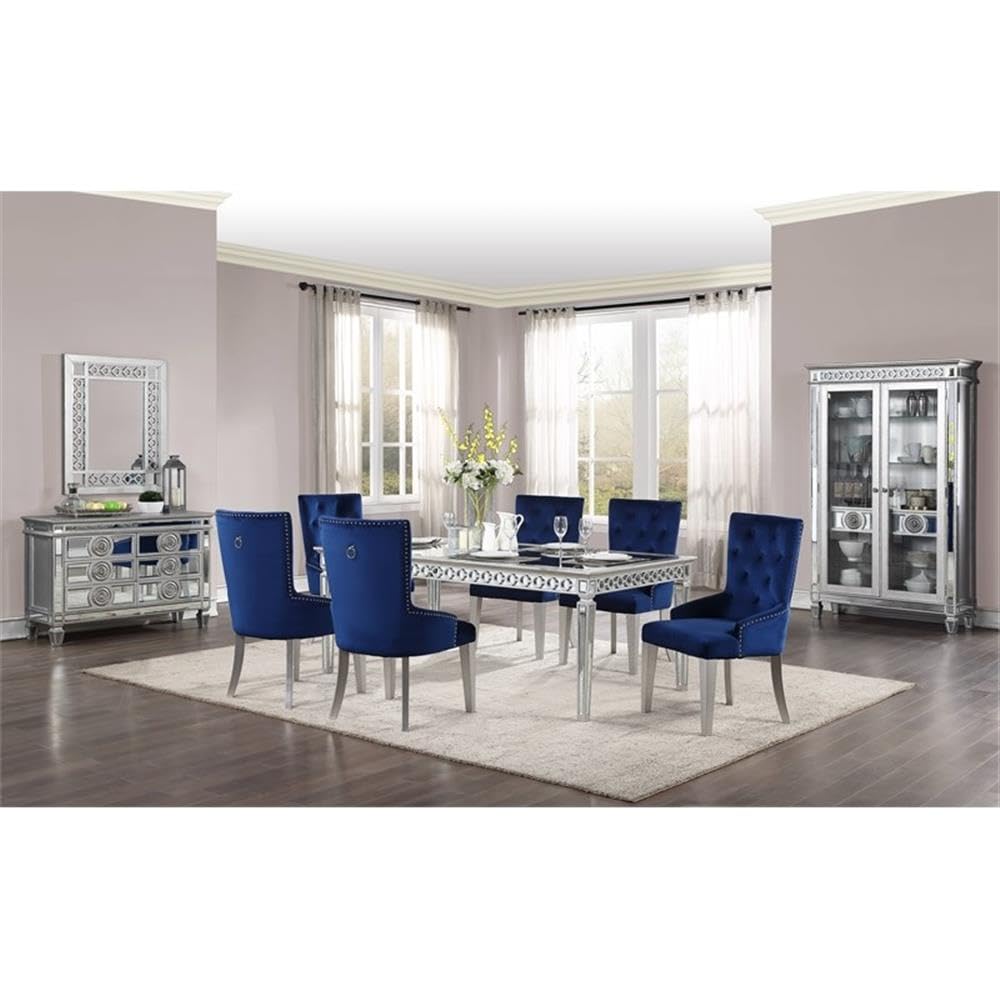 Acme Varian 6-Drawer Wooden Server with 2 Doors in Mirrored and Antique Platinum