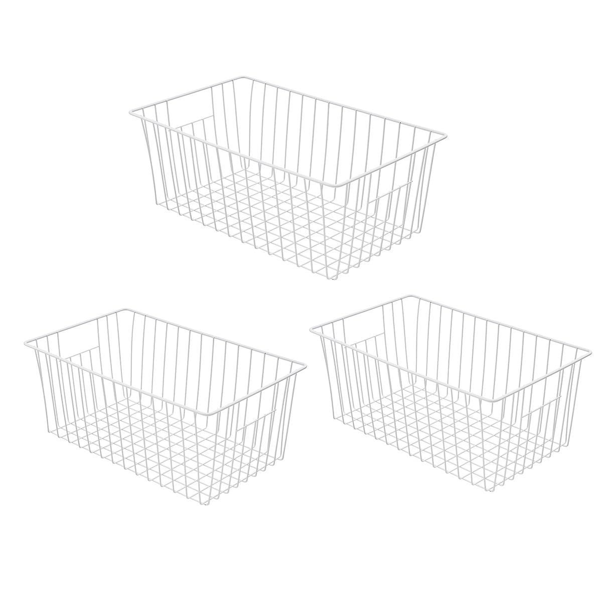 Lonpute 16Lx12Wx6H Inch Wider Freezer Organizer Baskets Container, Refrigerator Metal Wire Storage Bins With Handles For Kitchen