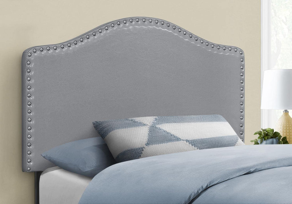 Monarch Specialties 6011T, Twin, Bedroom, Upholstered, Pu, Grey, Transitional Bed Size Leather-Look Headboard