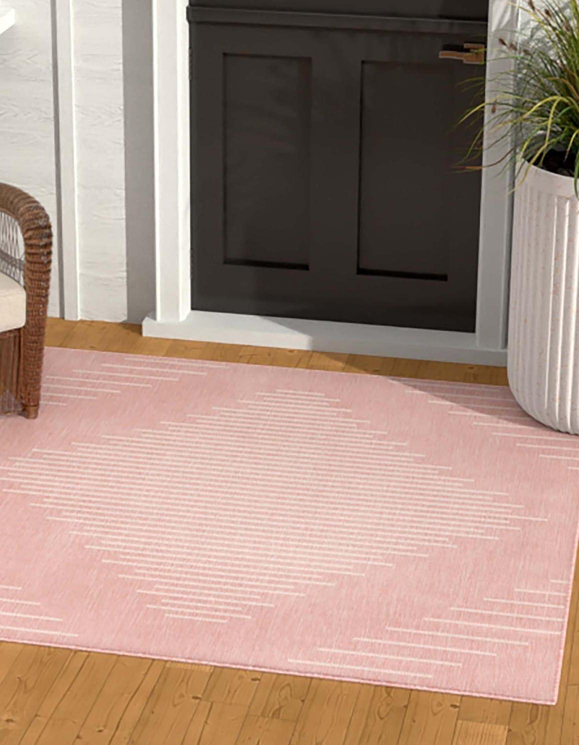 Unique Loom Outdoor Modern Collection Area Rug - Tambor (5' 3' Square, Pink/ Ivory)