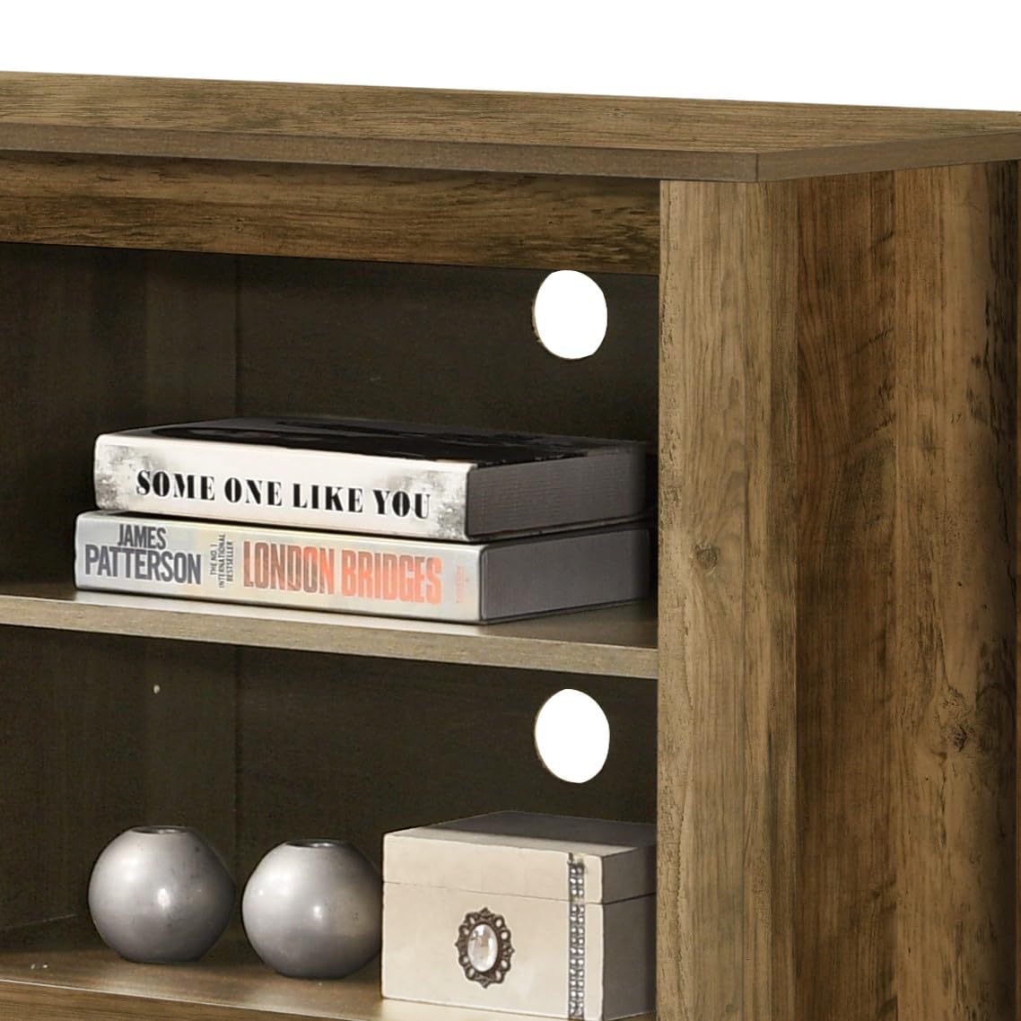 Lilola Home Benito Knotty Oak 70" W TV Stand with Open Shelves and Cable Management