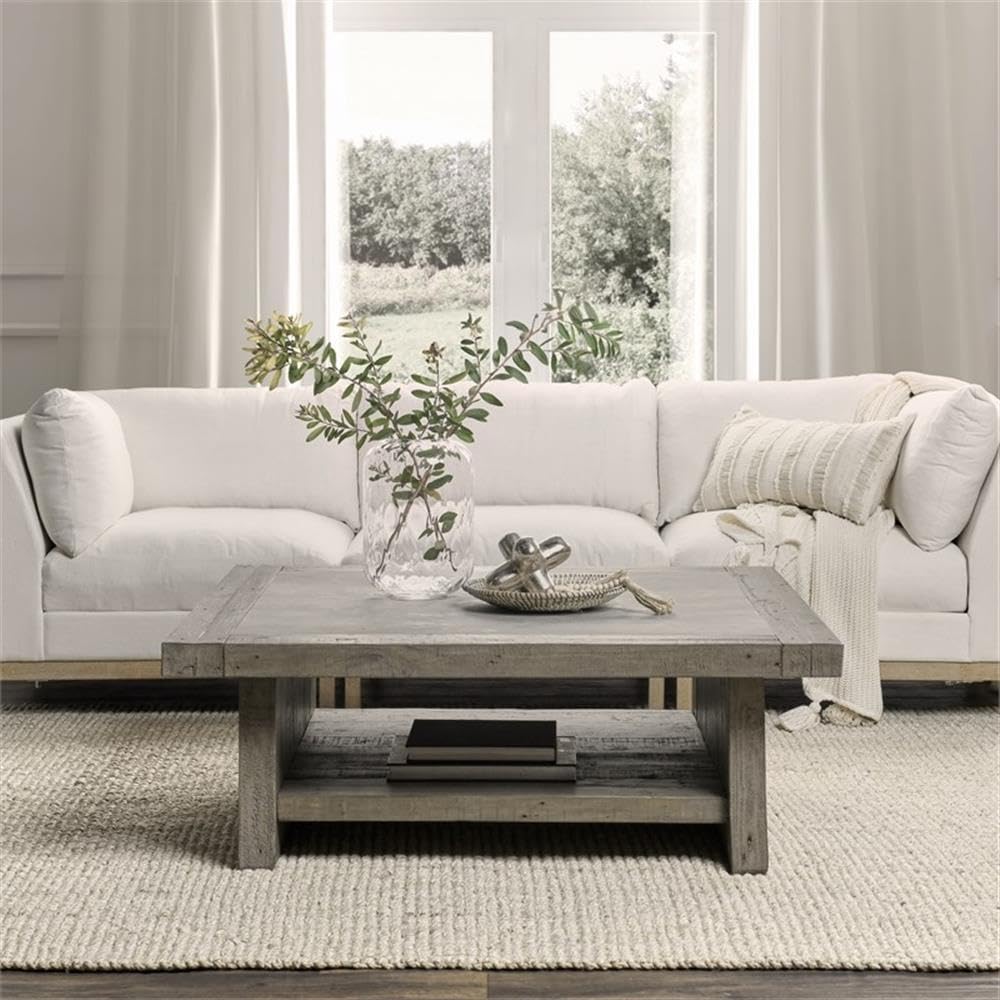 Kosas Home Stonebridge 50" Square Wood Coffee Table in Antique Gray