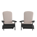 Set of 2Folding Adirondack Chairs in Black with Cream Cushions, Porch, and Patio