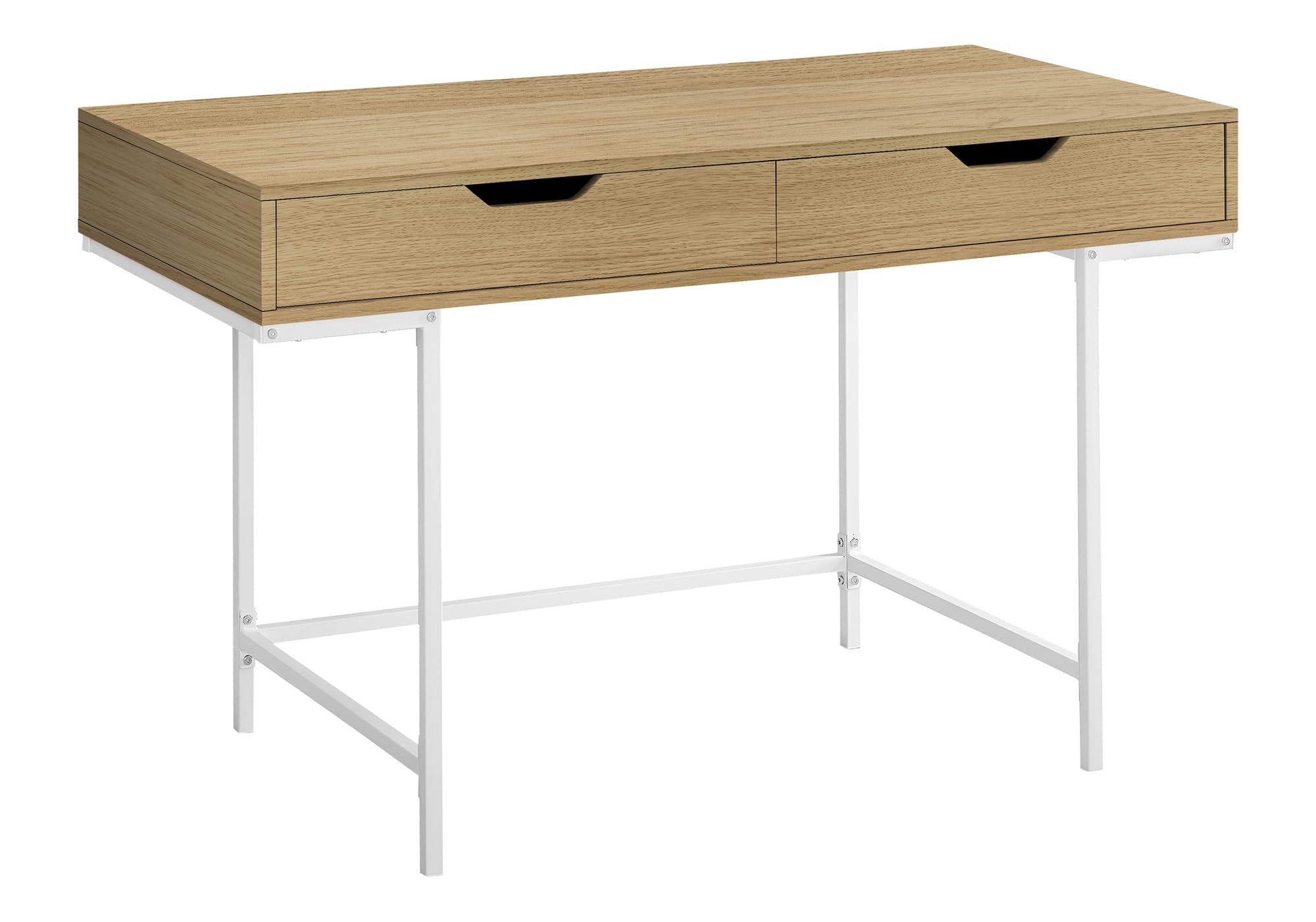 Monarch Specialties 7569 Computer Desk, Home Office, Laptop, Storage Drawers, 48&quot; L, Work, Metal, Laminate, Contemporary, Modern Desk-48, 47.25&quot; L x 23.75&quot; W x 30&quot; H, Natural Wood-Look/White