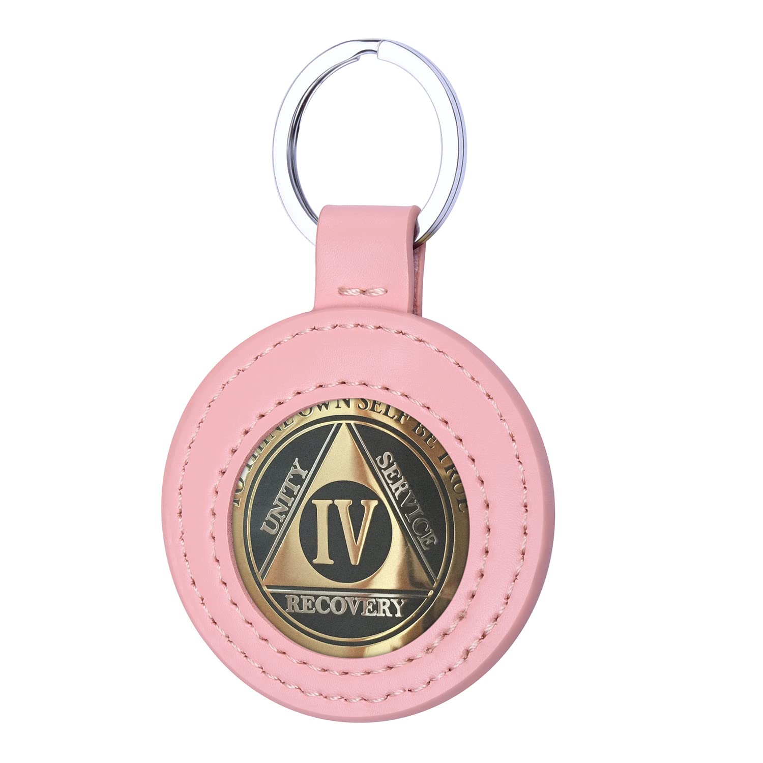 Wisdompro Pu Leather Coin Holder Keychain For Aa Medallion, Standard Challenge Coin, Recovery Chip - Pink