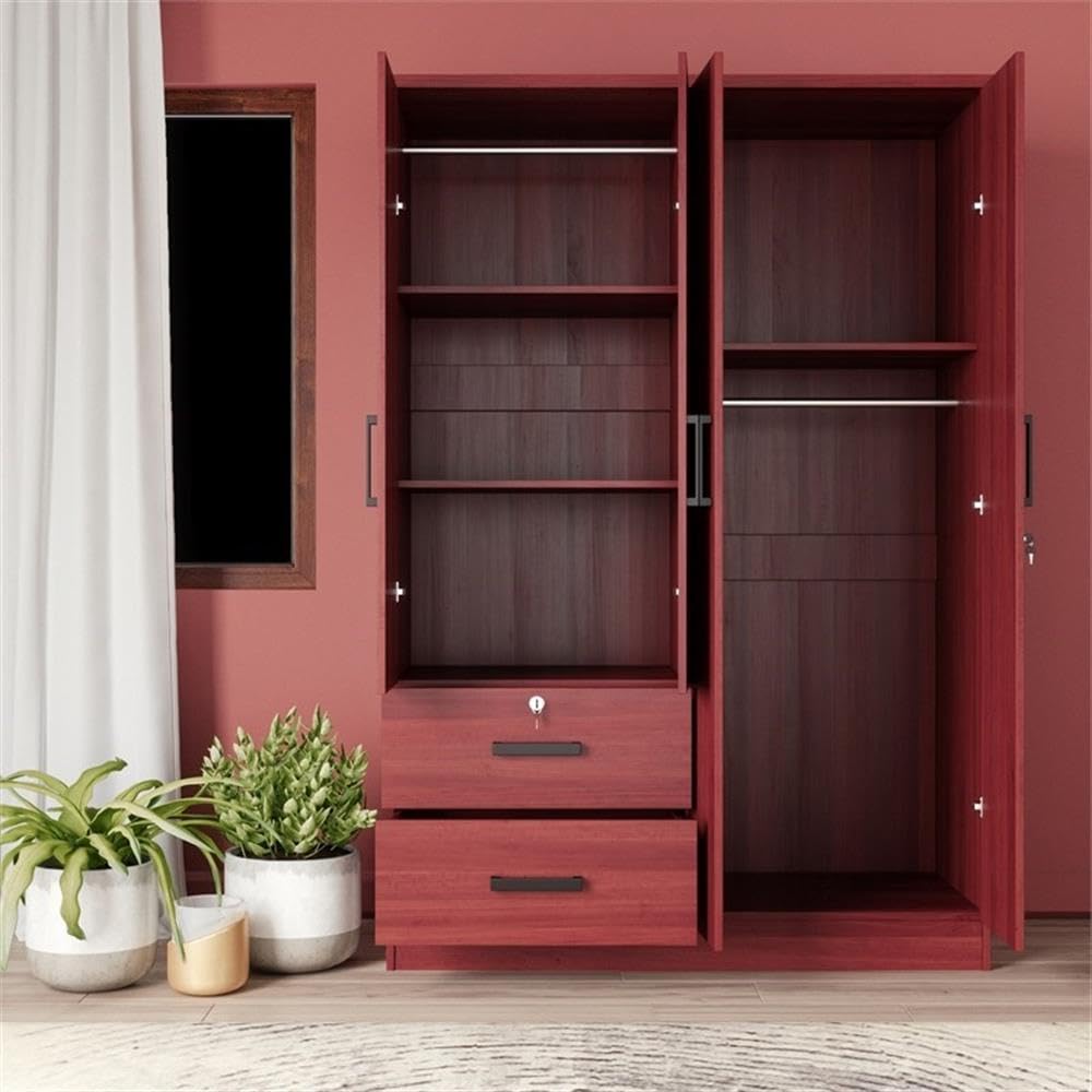 Better Home Products Luna Modern Wood 4 Doors 2 Drawers Armoire in Mahogany