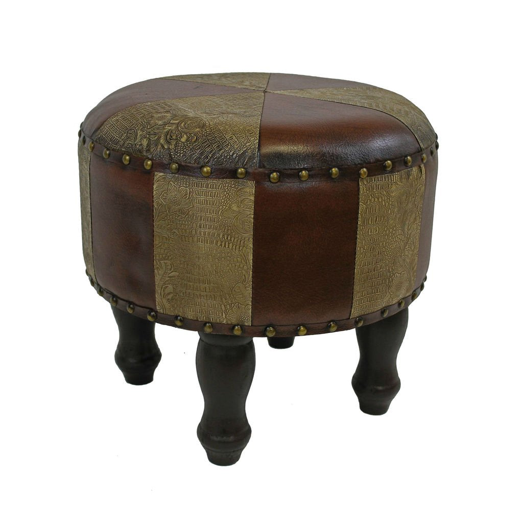 International Caravan Furniture Piece Medium Round Faux Leather Stool