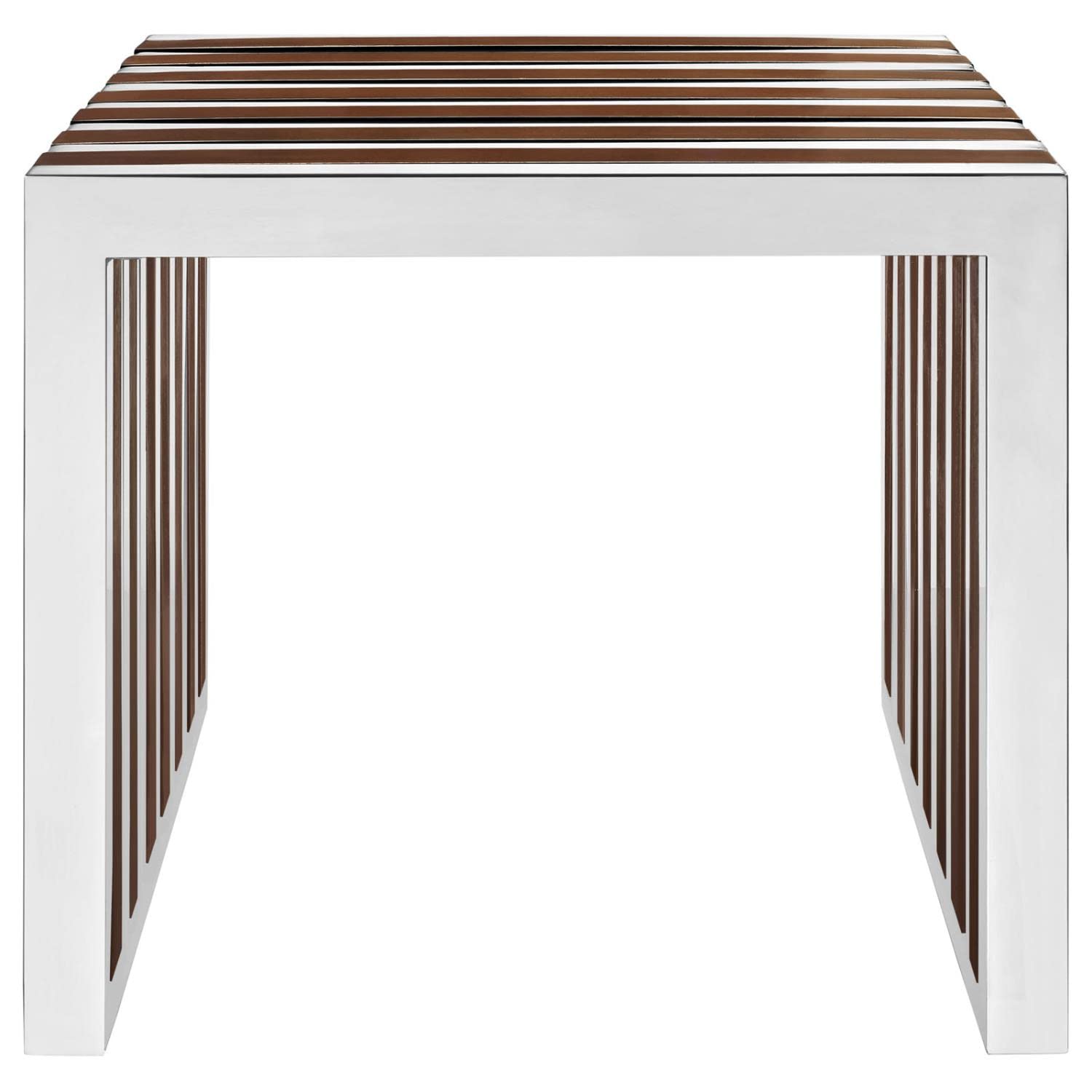 Modway Gridiron Contemporary Modern Small Stainless Steel Bench With Wood Inlay, 19.5&quot;