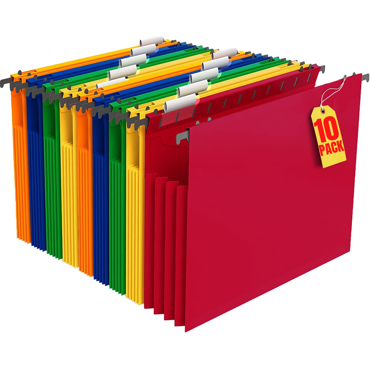 1Intheoffice Hanging File Folder, Hanging File Pocket, Expandable Hanging File Folder, Letter Size, Assorted Color, 10 Pack (10)