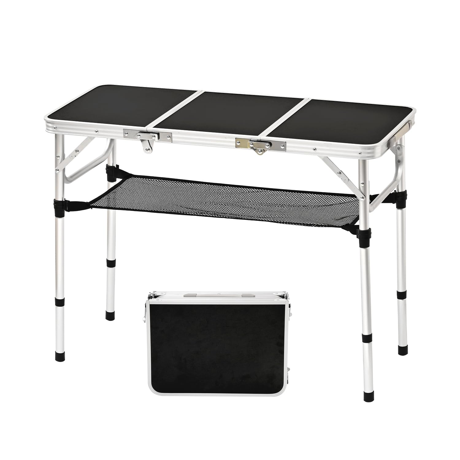 Yihuiko Tri-Fold Folding Picnic Table, 3Ft Camping Table Lightweight Portable Aluminum Outdoor Table With Adjustable Heights For Backyard Bbq Party