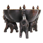 Aeravida 8 Inches Triumphant Elephants Carved Rain Tree Wooden Bowl - Fair Trade Handicraft