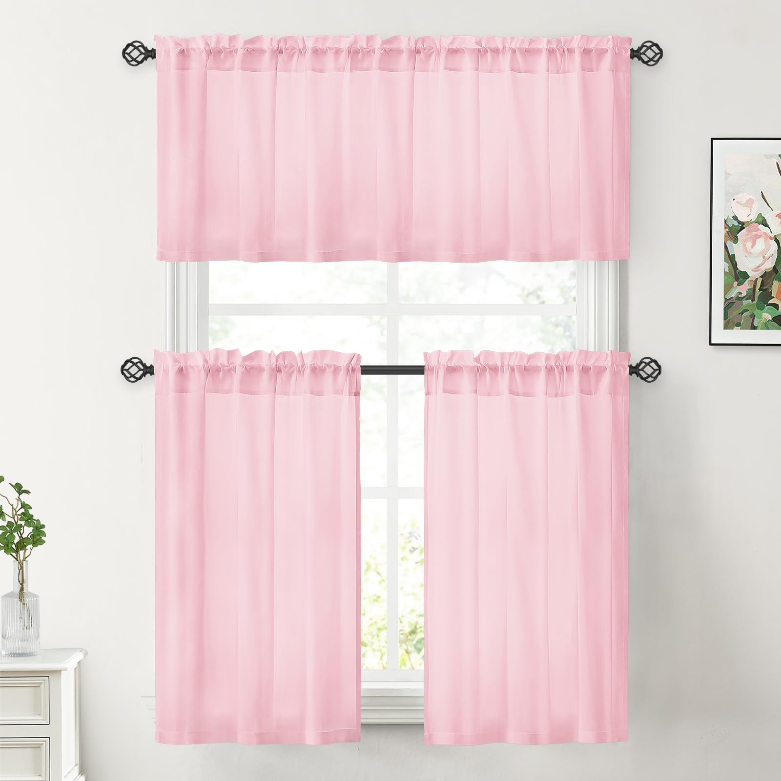 Homeideas Non-See-Through Light Pink Privacy Sheer Curtains 30 X 24 Inches Long 2 Panels Sheer Curtains Light Filtering Window Curtains Drapes For Bedroom Living Room