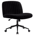 Iwmh Armless Wide Seat Office Chair, Criss Cross Legged Desk Chair With Wheels, Height Adjustable Computer Task Chair,Wide Seat Swivel Vanity Chair For Home,Office,Bedroom, Make Up, Small Space,Black