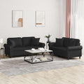 vidaXL 2-Piece Black Faux Leather Sofa Set Ideal for Living Room and Lounge Area with Supportive Plywood and Metal Frame, Includes Pillows and Cushions