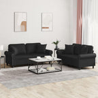 vidaXL 2 Piece Sofa Set in Black Faux Leather with Cushions – Durable and Stain-Resistant – Modern Design – Easy to Clean and Maintain – Padded Seating