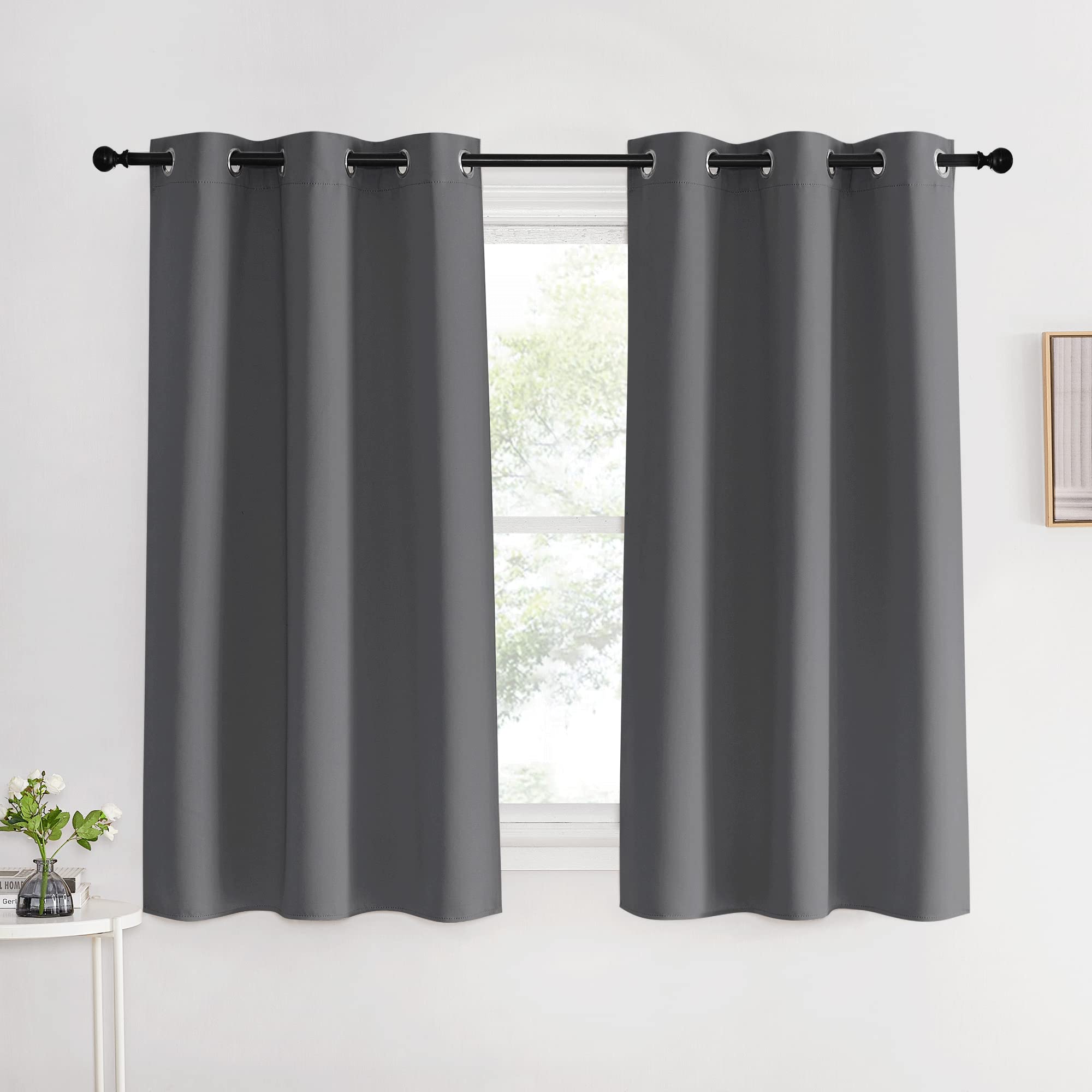 Nicetown Grey Blackout Curtain Panels For Bedroom, 2 Panels, W42 X L60 Inches, Grey, Thermal Insulated Grommet Top Blackout Drap