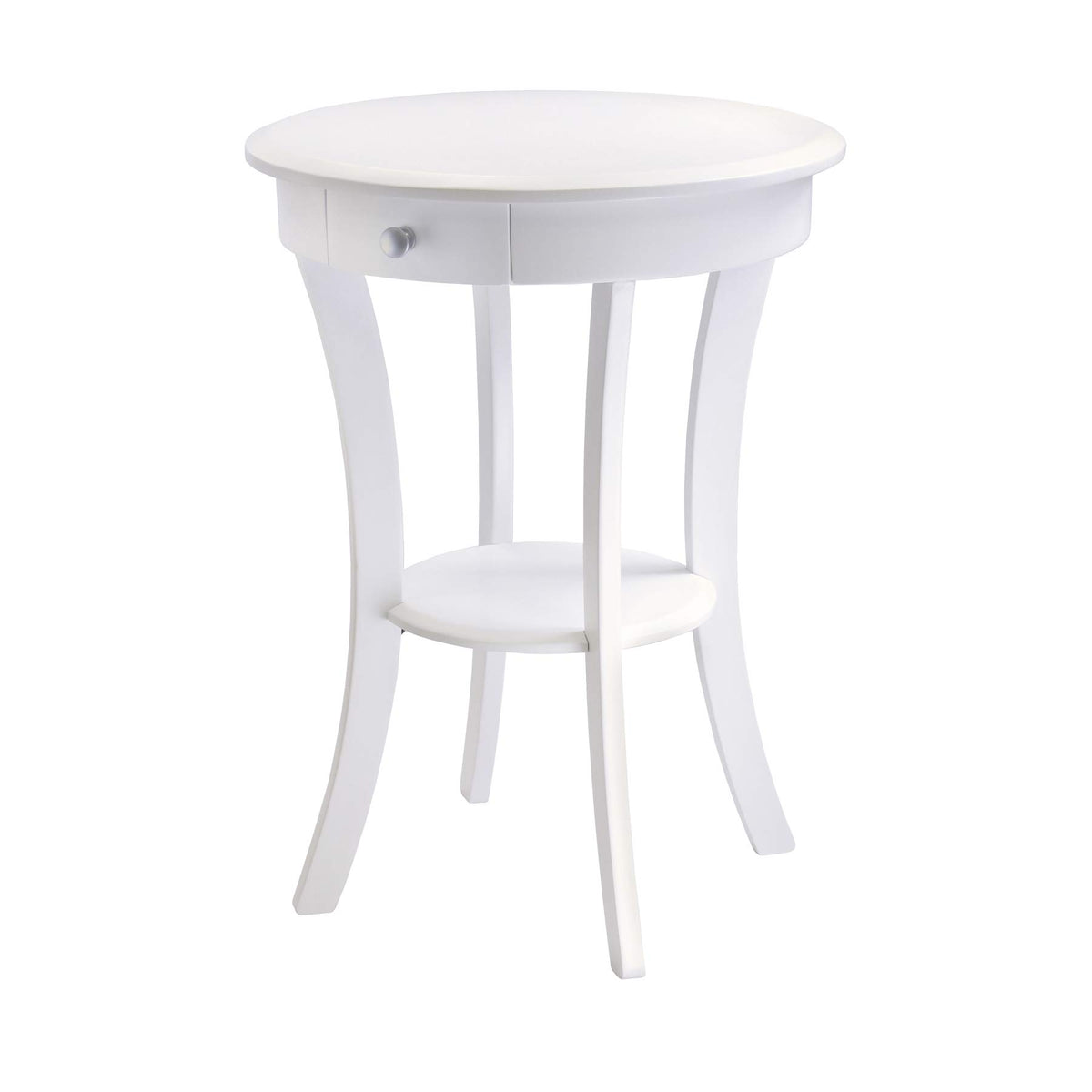 Winsome Sasha Round Accent Table with Drawer and Shelf, for Bedroom, Living Room, 27&quot;, White