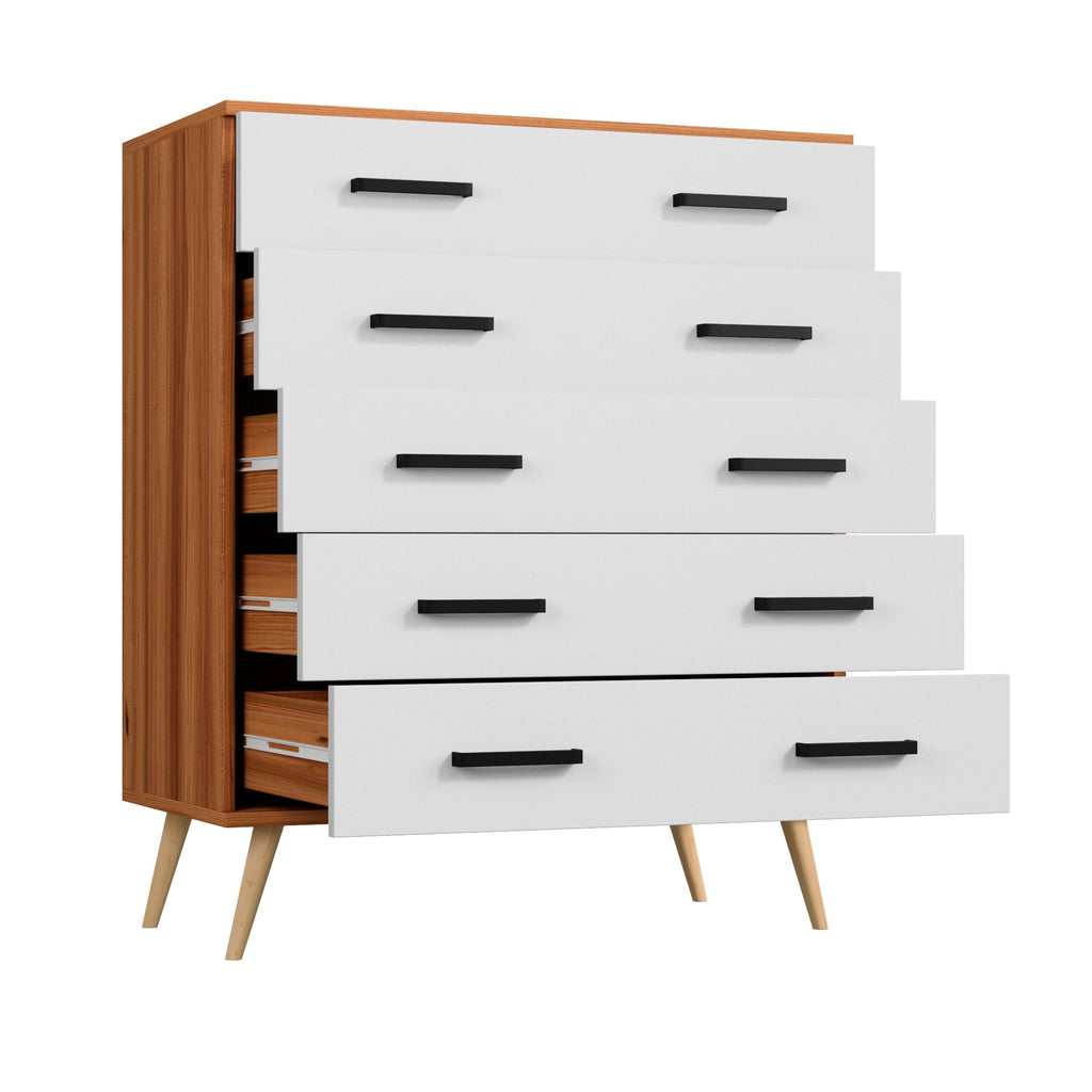 Woodpeckers Furniture And Mattress Eli Mid-Century Modern 5 Drawer Chest (Walnut & White)