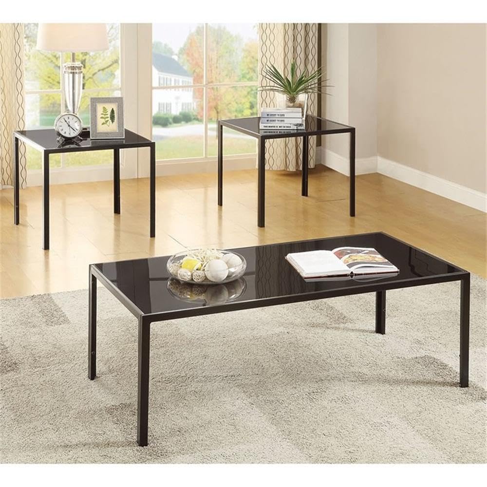 Coaster Home Furnishings Brock Rectangular Glass Top Coffee Table Set Black