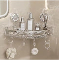 Clear Acrylic Corner Bathroom Shelf, Wall Mounted Suction Cup Storage Organiser With Hooks, Ripple Texture Design