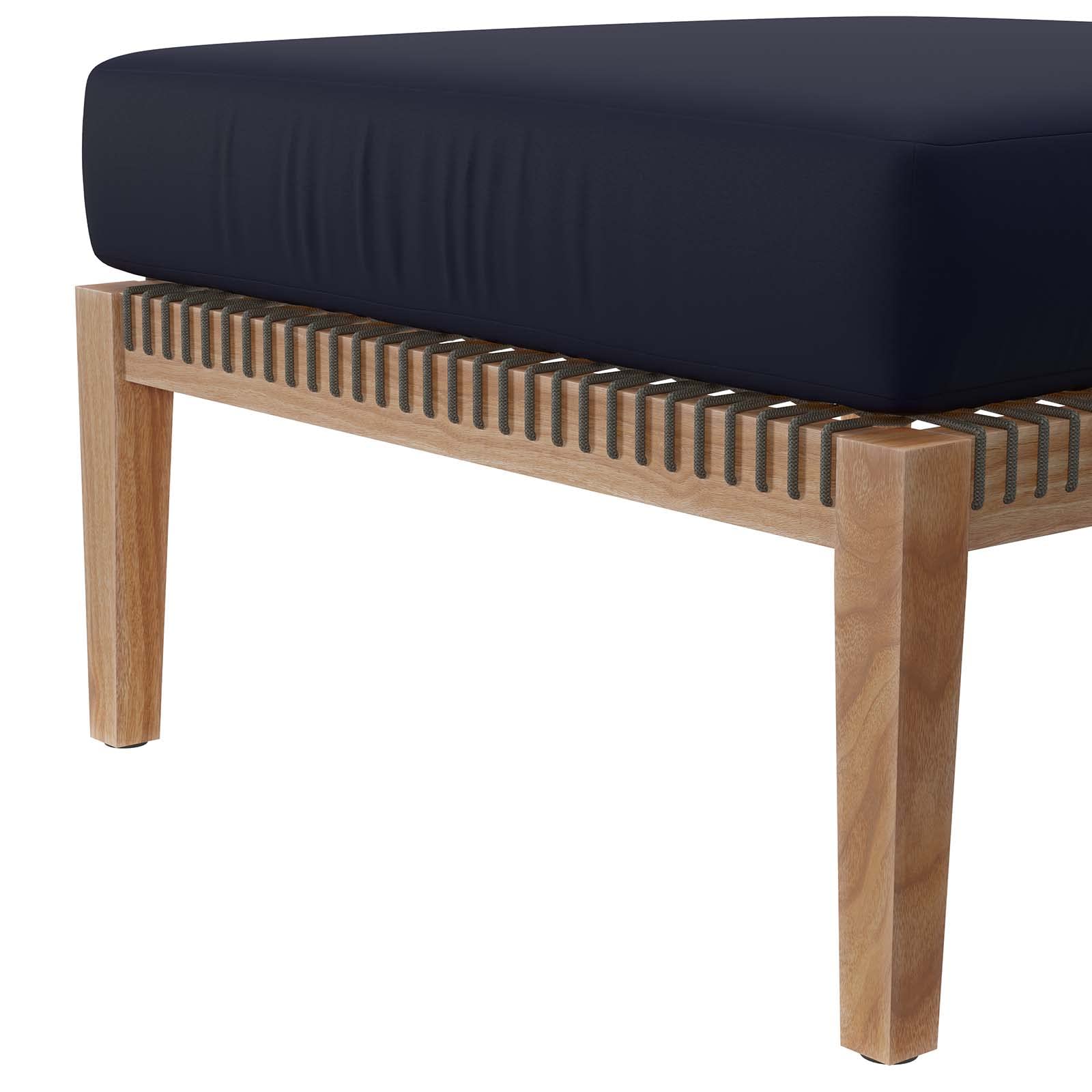 Modway Clearwater Outdoor Patio Teak Wood Ottoman In Gray Navy