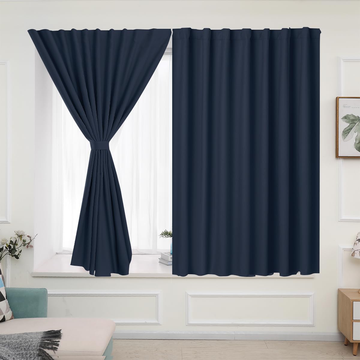 Muamar Self Adhesive Curtains Set of 2 Panels,Curtain Blinds for Window,Room Darkening Noise Reduction Bathroom Curtains,Portabl