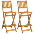 vidaXL 2 pcs Solid Acacia Wood Folding Patio Bar Stools - Farmhouse Style Outdoor Seating - Sturdy and Durable Construction - Co