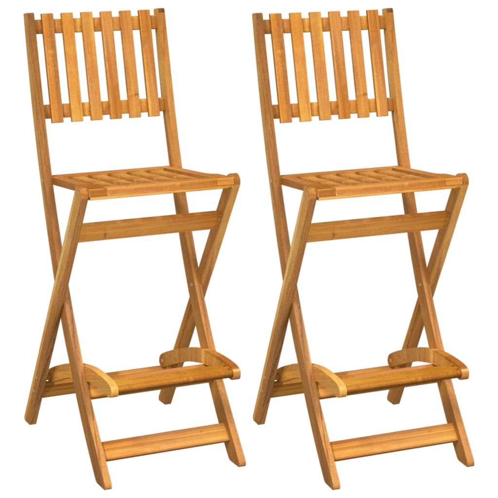 vidaXL 2 pcs Solid Acacia Wood Folding Patio Bar Stools - Farmhouse Style Outdoor Seating - Sturdy and Durable Construction - Co