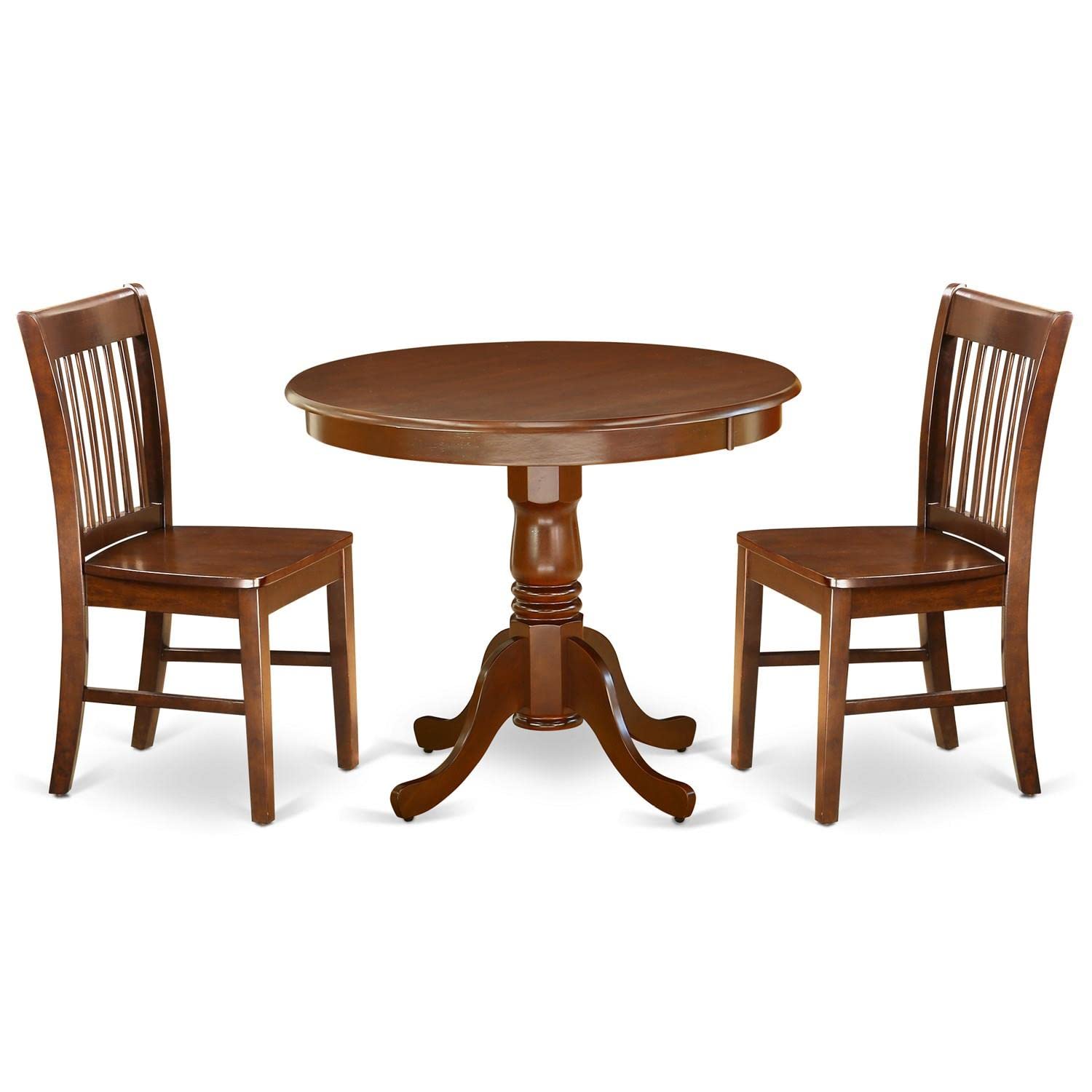 East West Furniture Anno3-Mah-W 3 Piece Dining Room Table Set Contains A Round Kitchen Table With Pedestal And 2 Dining Chairs, 36X36 Inch, Mahogany