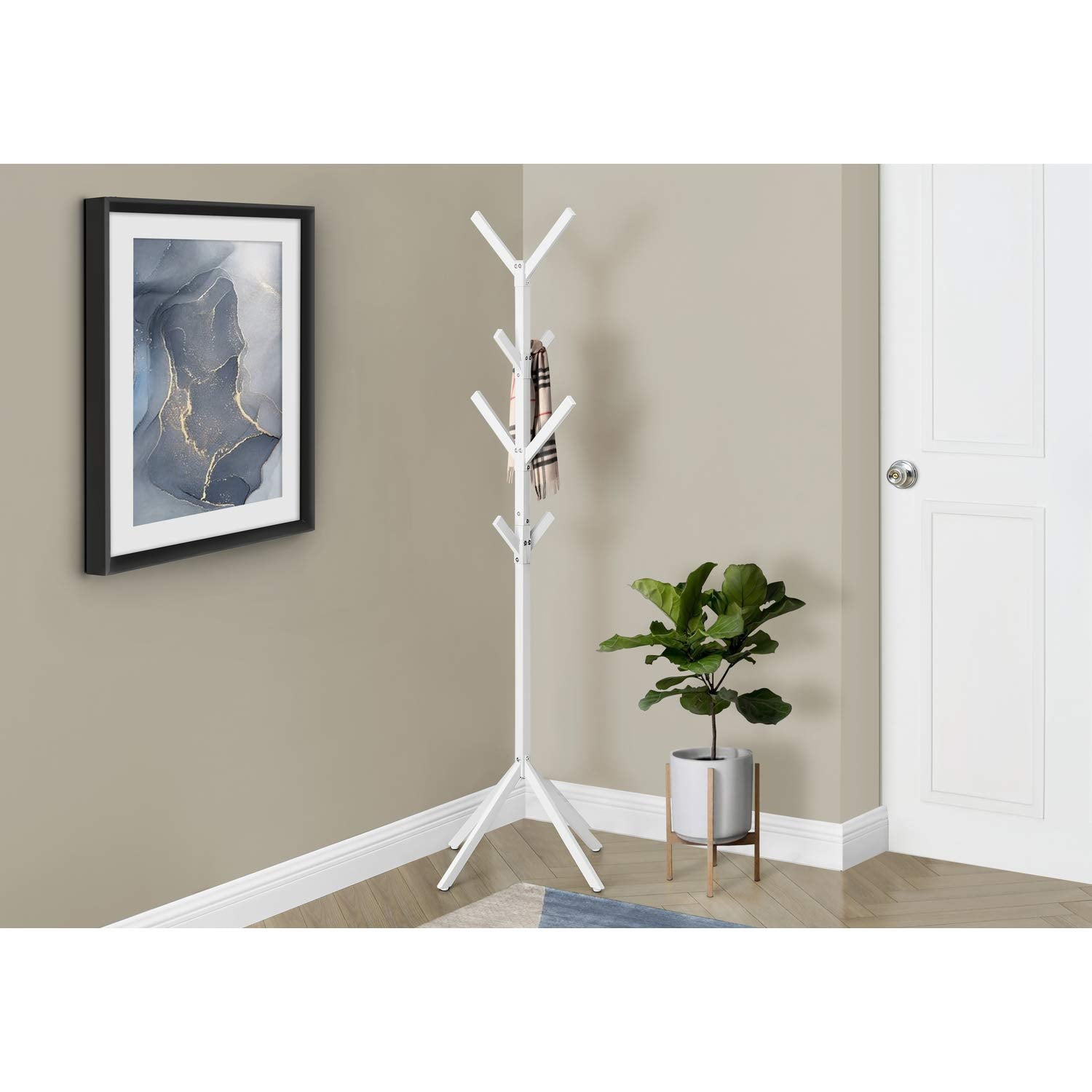 Monarch Specialties I 2059 Coat Rack, Hall Tree, Free Standing, 8 Hooks, Entryway, 70' H, Bedroom, Metal, White, Contemporary, Modern