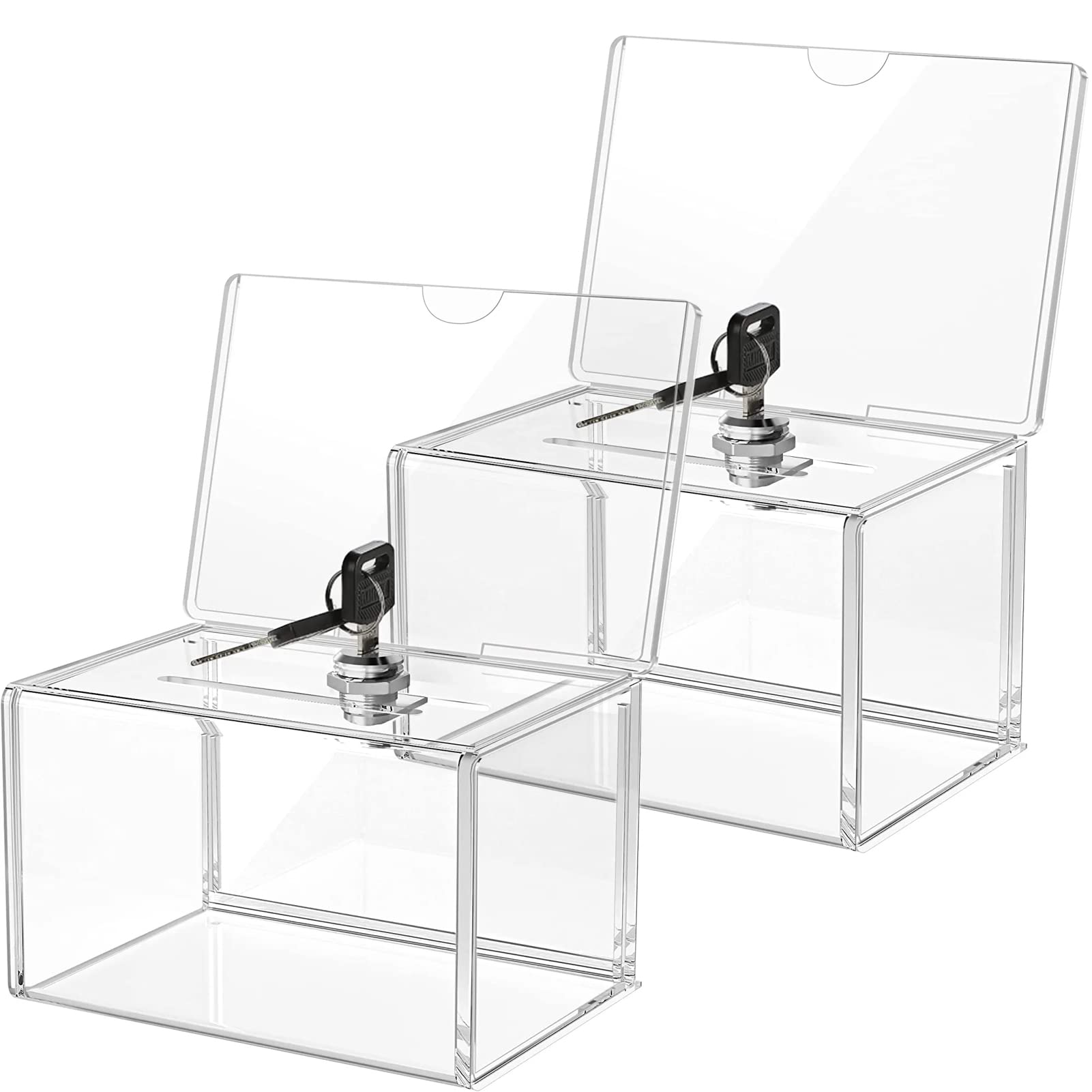 Maxgear Acrylic Donation Box With Lock 2 Pack, Large Ballot Box With Sign Holder, Clear Storage Container For Voting, Charity, B