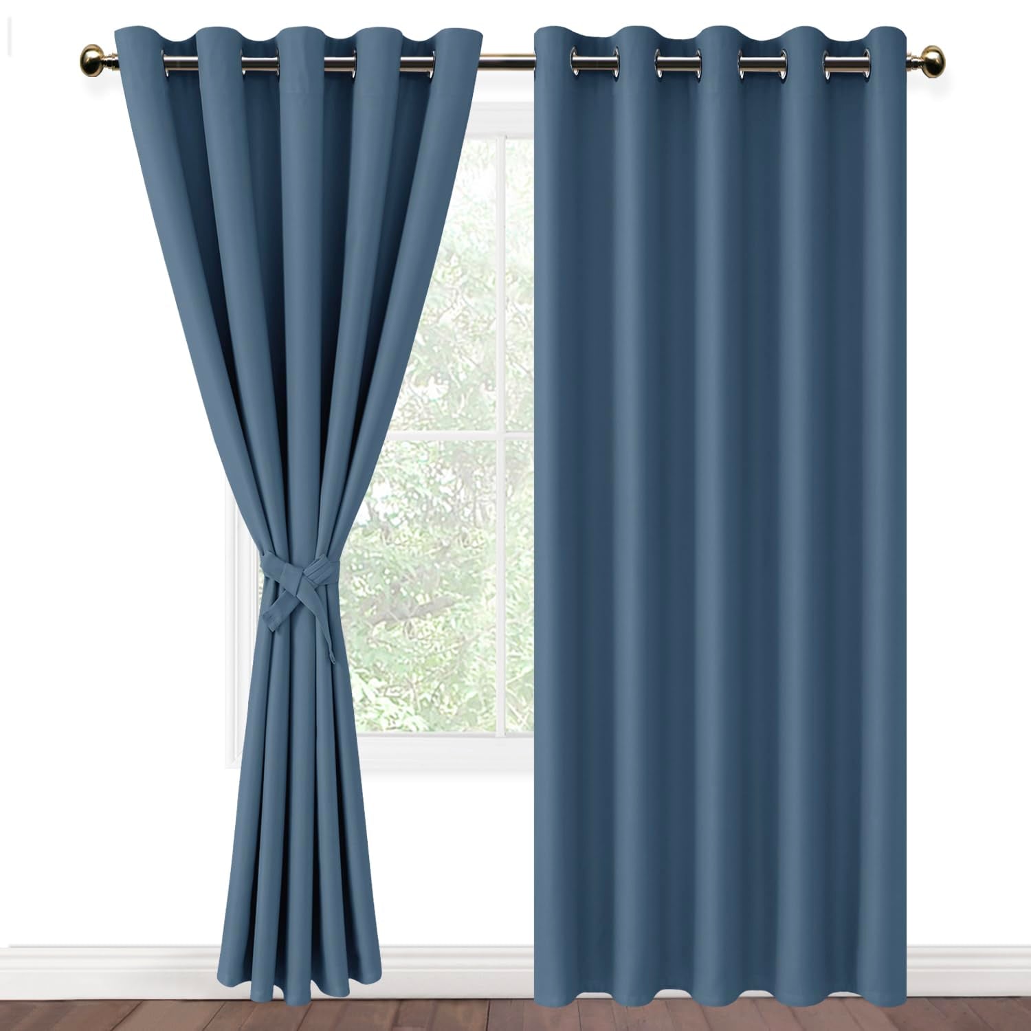 DWCN Blackout Curtains for Bedroom with Tiebacks - Room Darkening Privacy Grommet Top Window Curtains for Living Room, 60 x 84 i