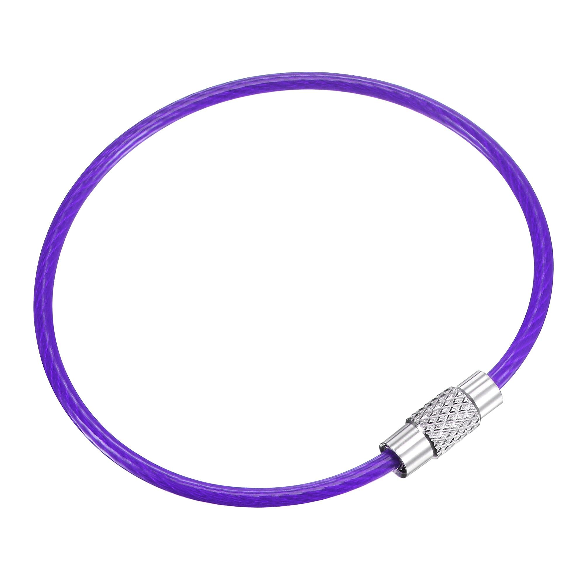 Uxcell Wire Keychain 150Mm Length Key Ring Loop Cable For Handbag Lanyard Zipper, Pvc Coated Stainless Steel, Purple, Pack Of 8