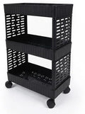 HiruS 3 Tier Plastic Rolling Storage Cart With Wheels | Multipurpose Utility Organizer Rack For Kitchen, Bathroom, Laundry & Ho