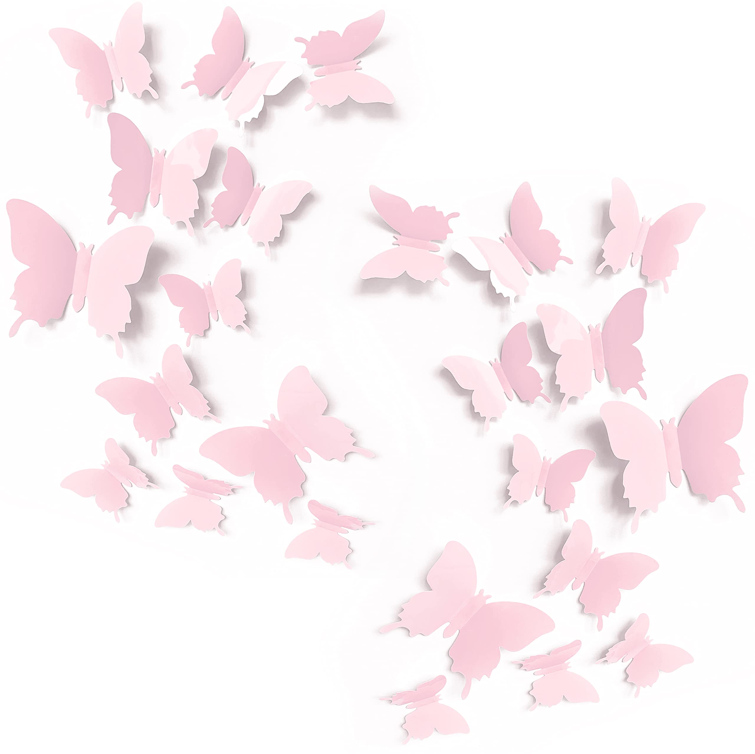 Cute Pink Butterfly Wall Decor 24 Pcs, Girls Room Wall Decals, Danish Pastel Aesthetic Butterflies Stickers For Nursery Decorati