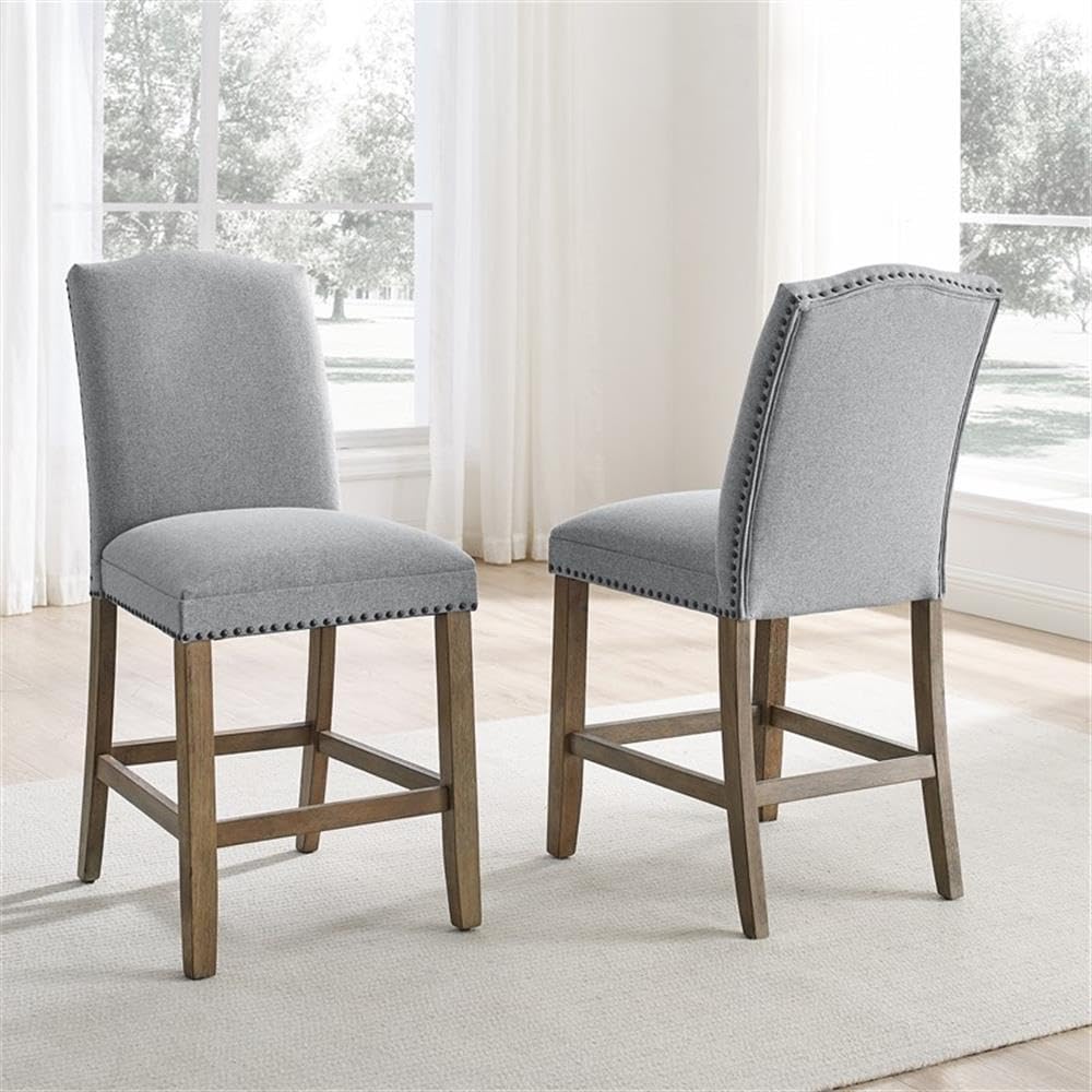 Steve Silver Furniture Grayson Counter Chairs, Refined Rustic Styling, Memory Foam Top Layer, Driftwood Finish, Set of 2 Side Chairs, Kitchen, Dining Room, 24.5" D x 20" W x 41.5" H, Gray