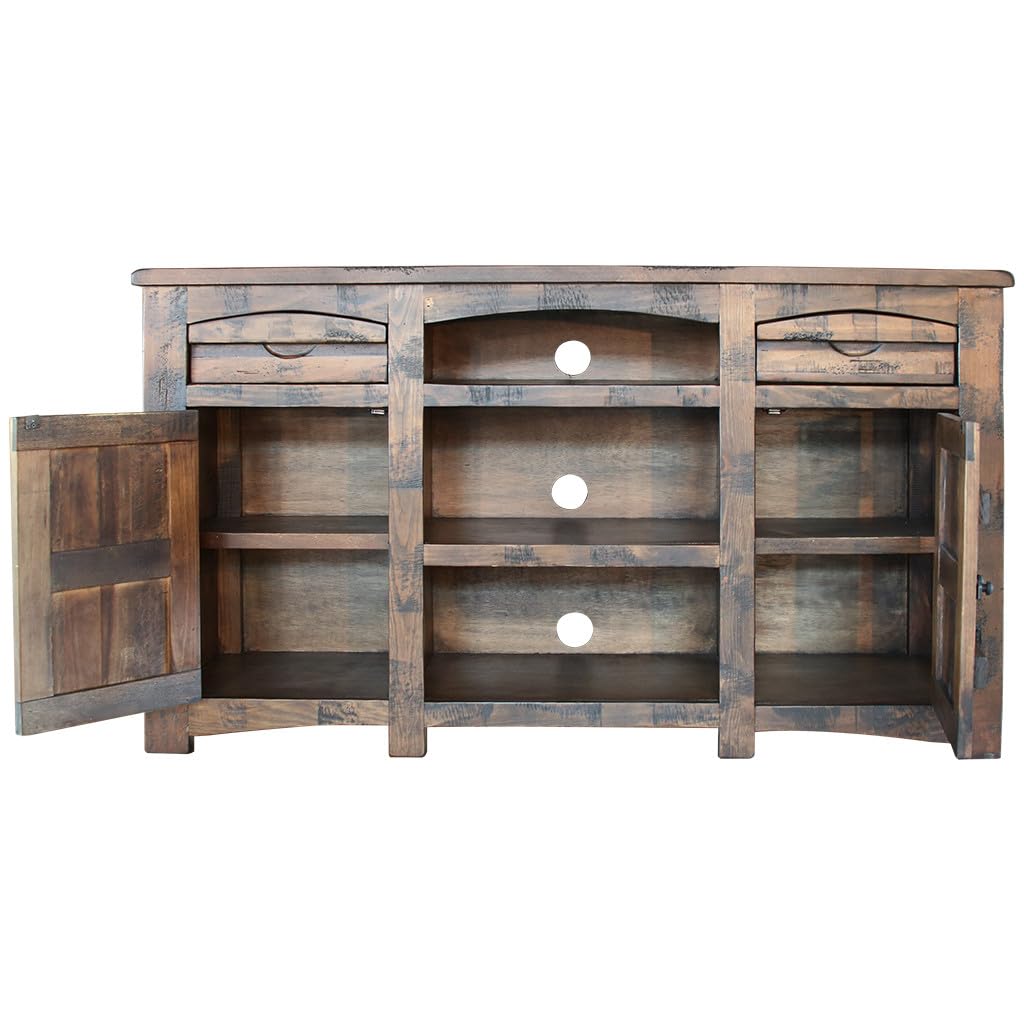 HomeRoots 528718 70 in. Solid Wood Cabinet Enclosed Storage Distressed TV Stand Brown, Onesize
