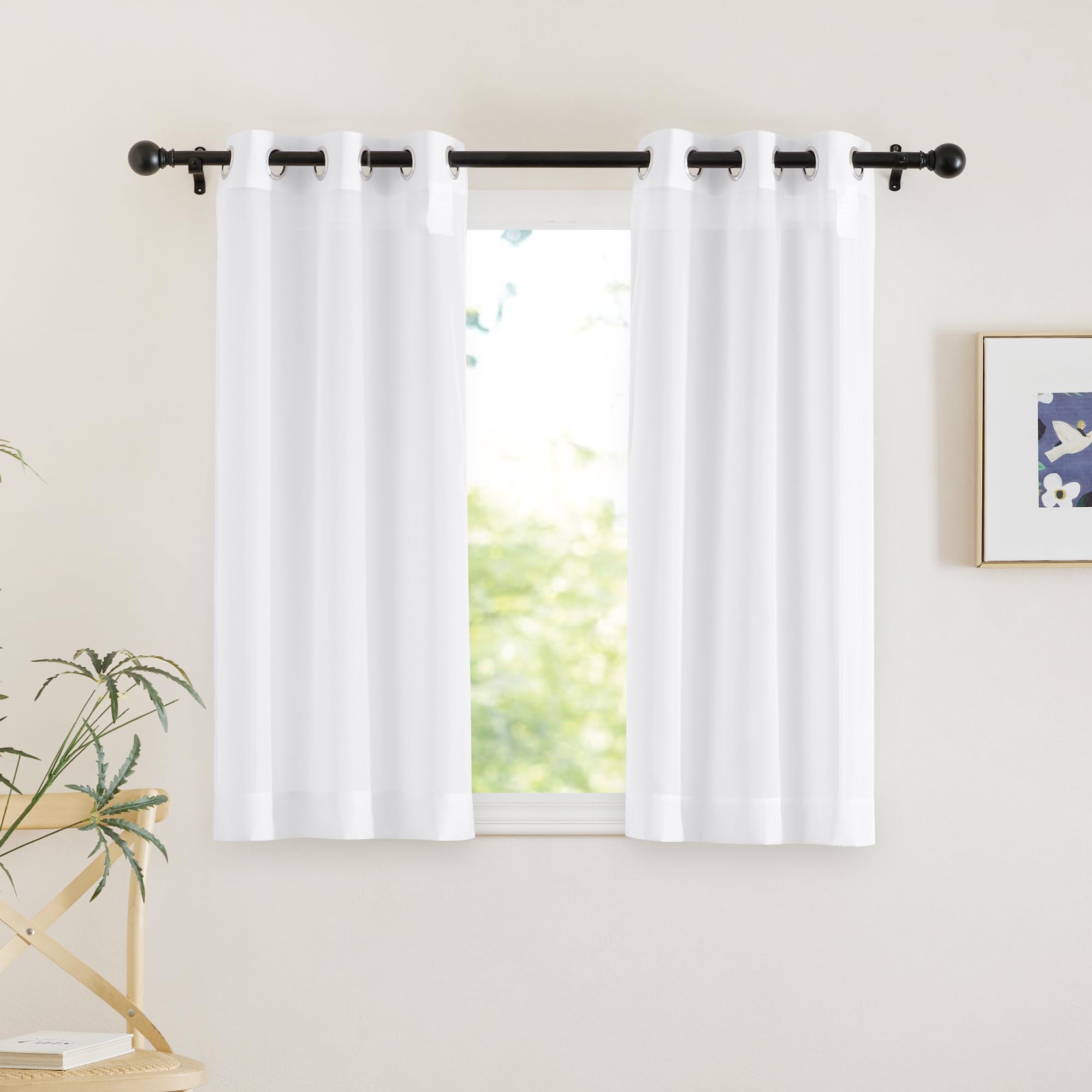 Nicetown White Sheer 30 Inch Curtains For Kitchen, Grommet Short Window Treatments Airy & Breathable Light Filtering Drapes Eleg