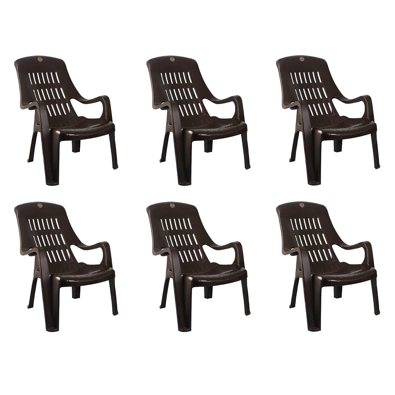 Cello Comfort Plastic Relaxed Armchair, Set Of 6 (Ice Brown)